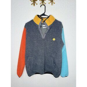 Dutch Bros Coffee Mens Medium Fleece Pile  1/4 Snap Pullover Colorblock Q